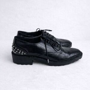 Zara Black Studded Platform Loafers Size 41-Chunky Grunge Oxford Style
